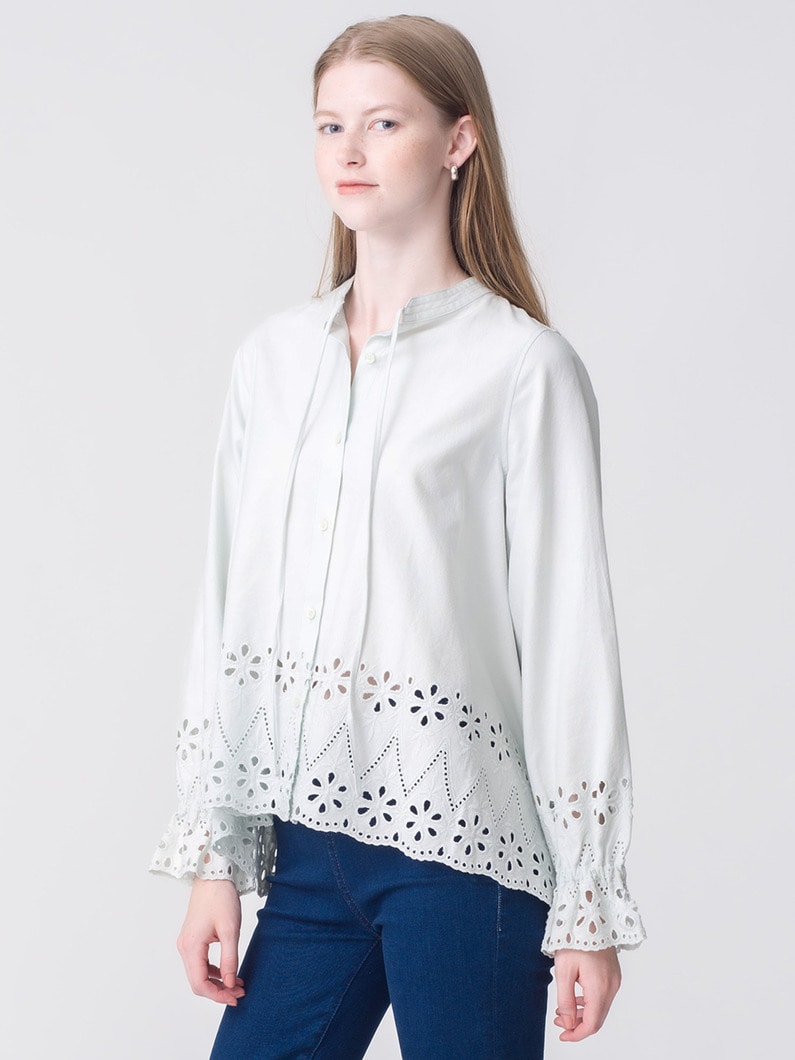 インディゴ カットワーク ブラウス（ブルー/ライトブルー）｜RHC