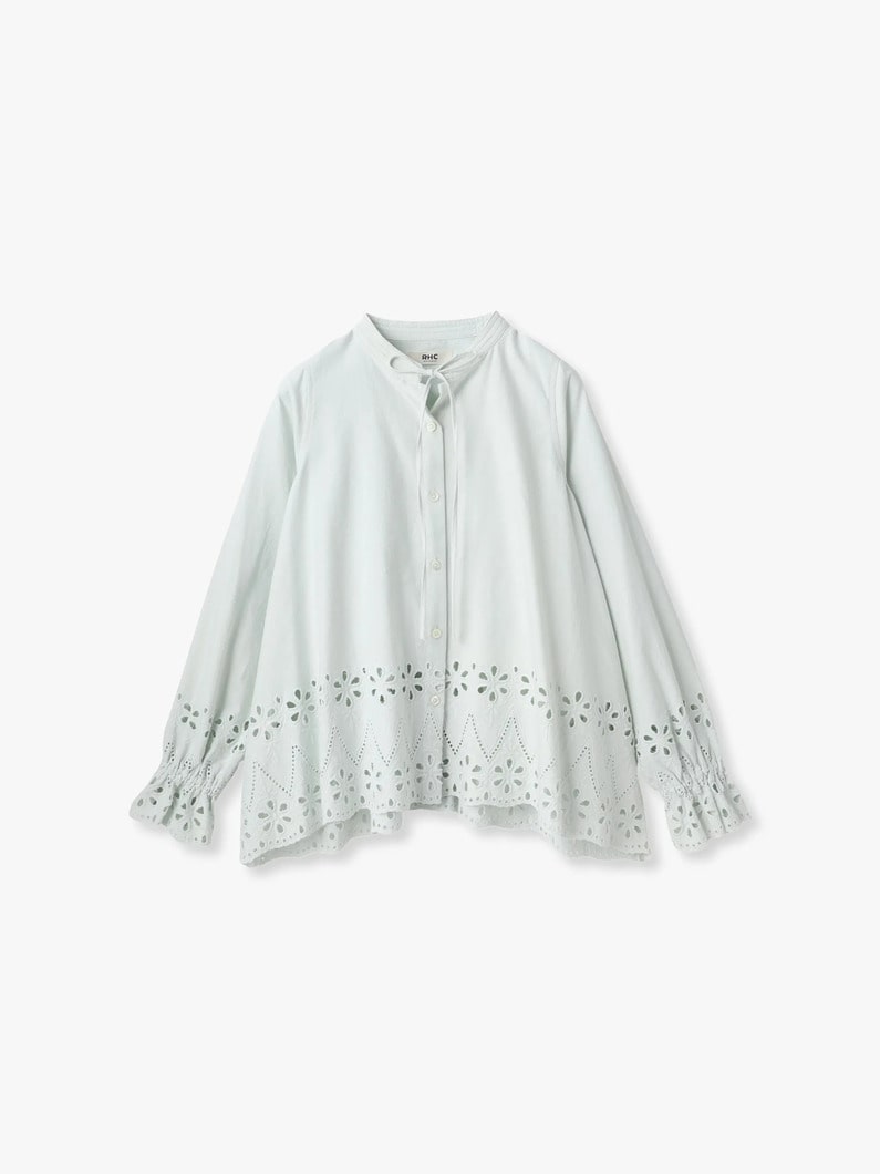 【未使用】RHC 藍染めカットワークレースブラウス ロンハーマン フリル 長袖 未使用】RHC 藍染めカットワークレースブラウス ロンハーマン フリル