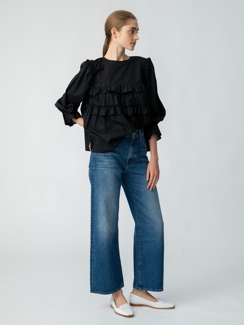 フリルブラウス（ホワイト/ブラック） 詳細画像 black 2