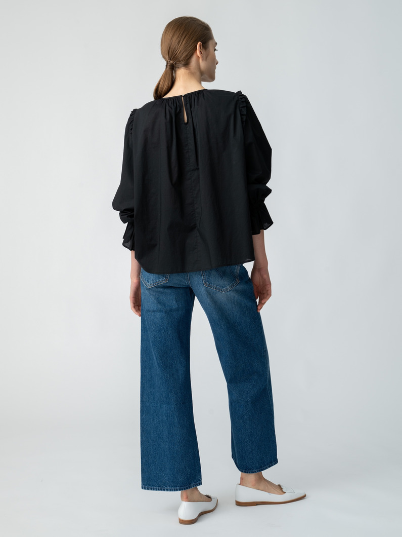 フリルブラウス（ホワイト/ブラック） 詳細画像 black 3