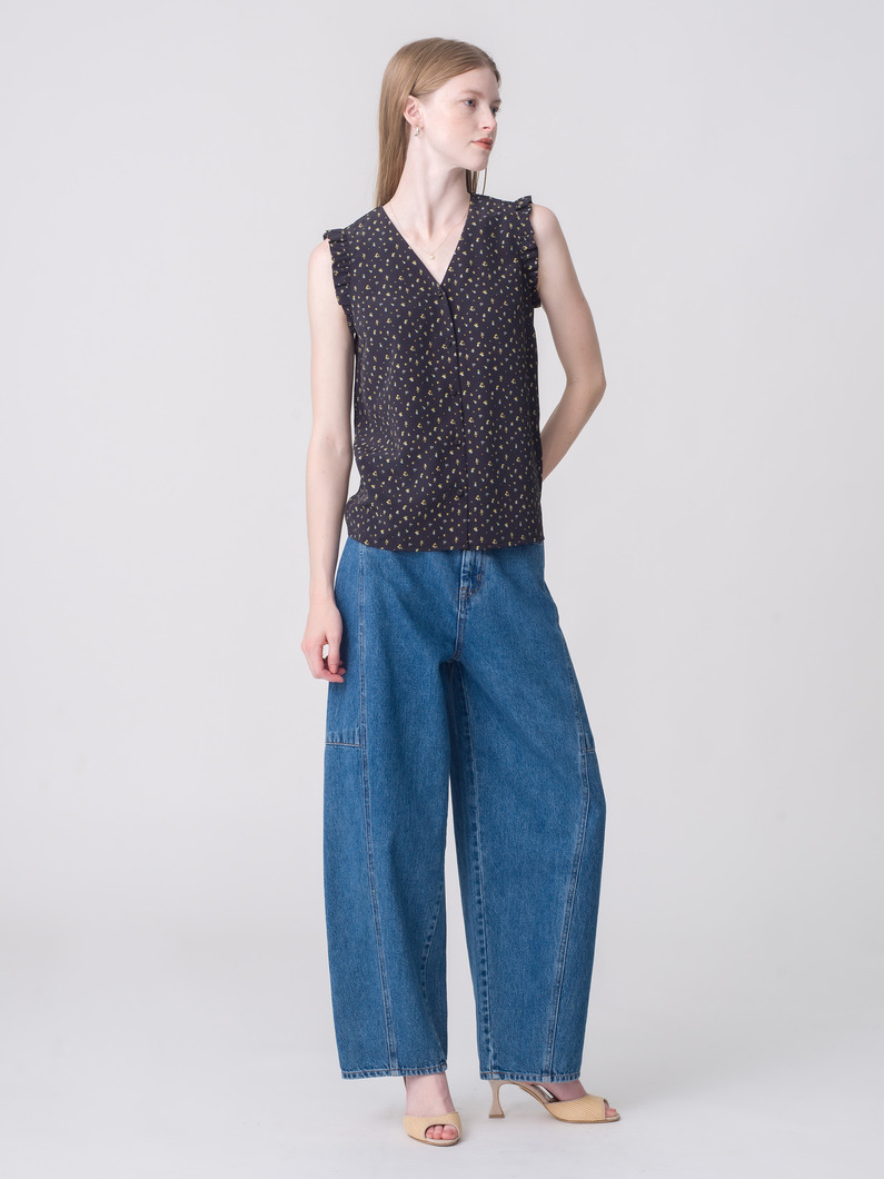 フラワープリント ウィングスリーブ トップ（アイボリー/チャコールグレー） 詳細画像 charcoal gray 2