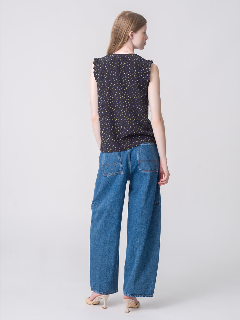 フラワープリント ウィングスリーブ トップ（アイボリー/チャコールグレー） 詳細画像 charcoal gray 3