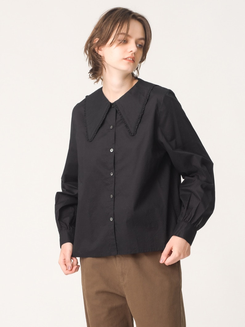 フリルカラー ブラウス（ホワイト/ブラック） 詳細画像 black 1