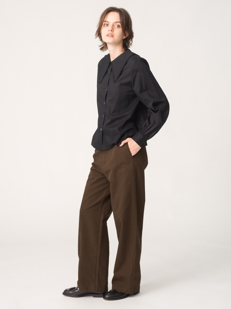 フリルカラー ブラウス（ホワイト/ブラック） 詳細画像 black 2