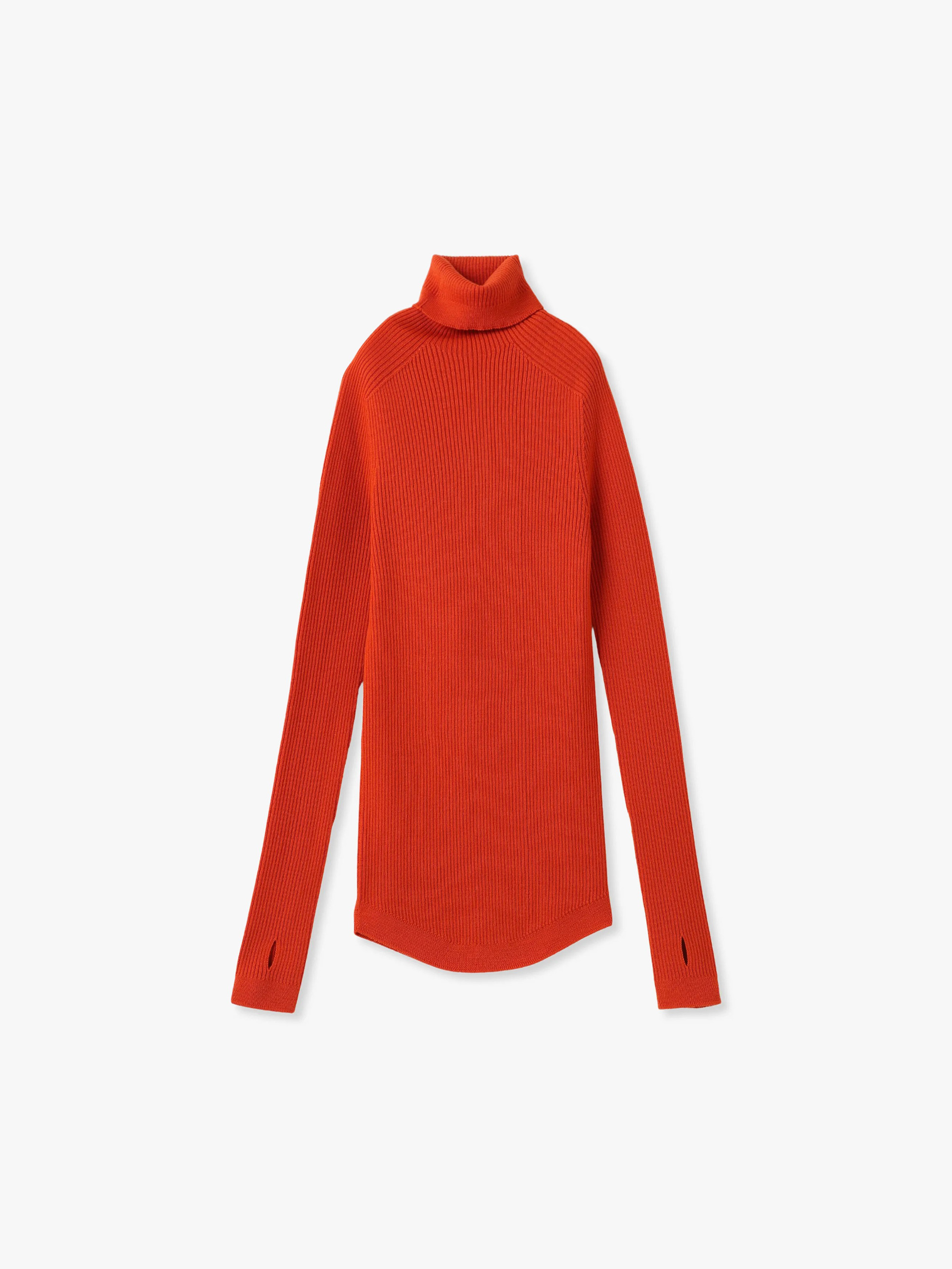 ホールガーメント タートルネック ニットトップ（オレンジ
