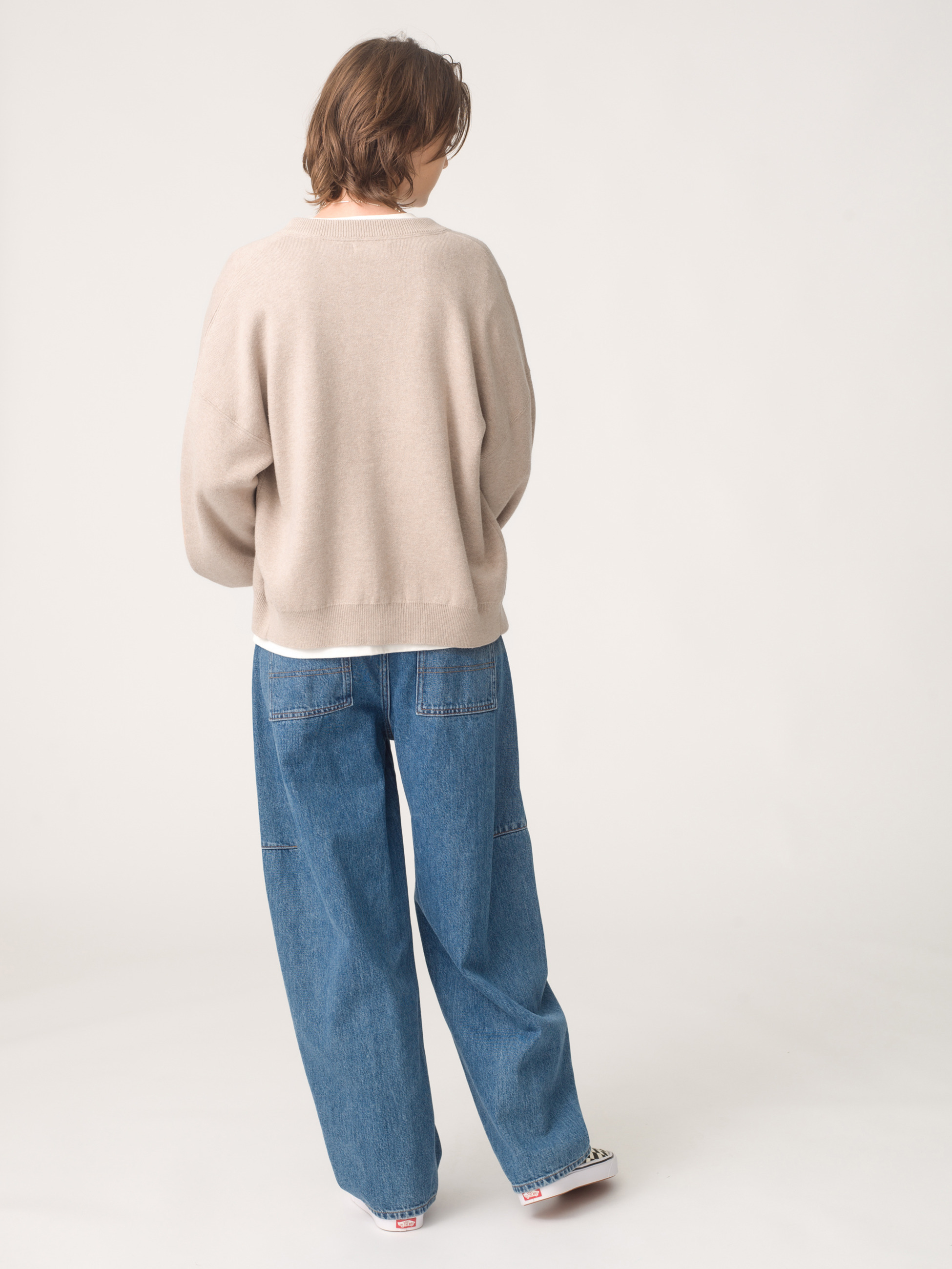 コットン カシミア カーディガン（ベージュ/チャコールグレー