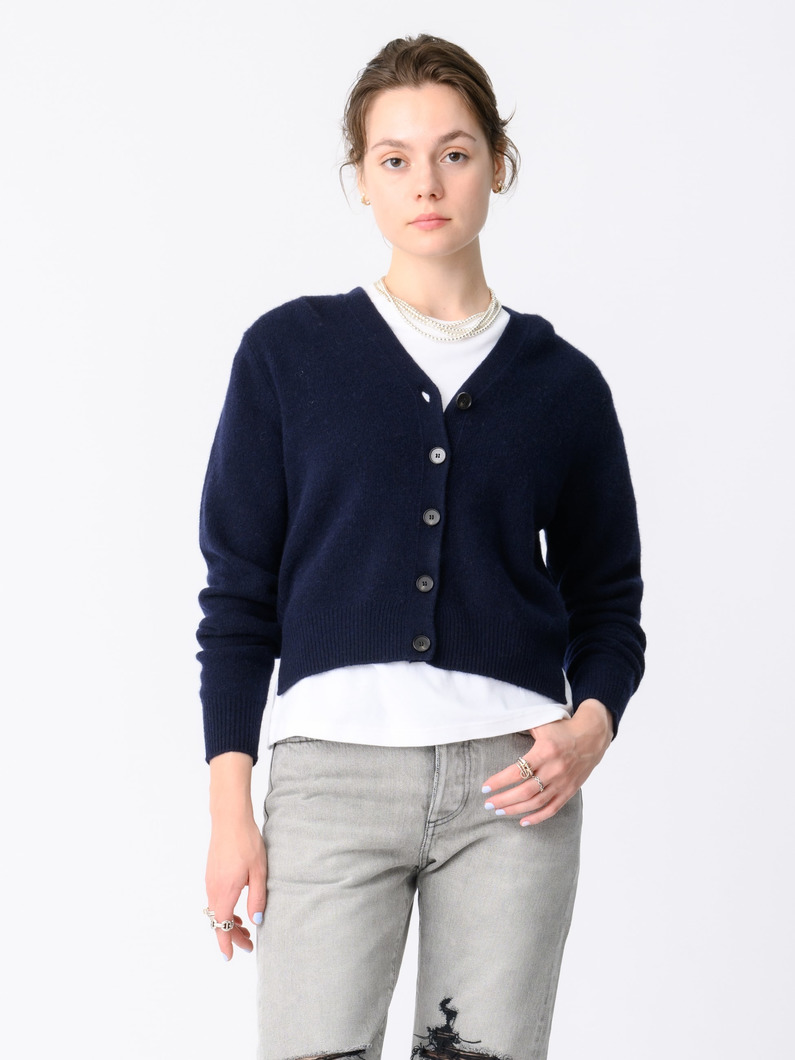 エコウール ニットカーディガン（ネイビー/ライトベージュ/ピンク） 詳細画像 navy 3