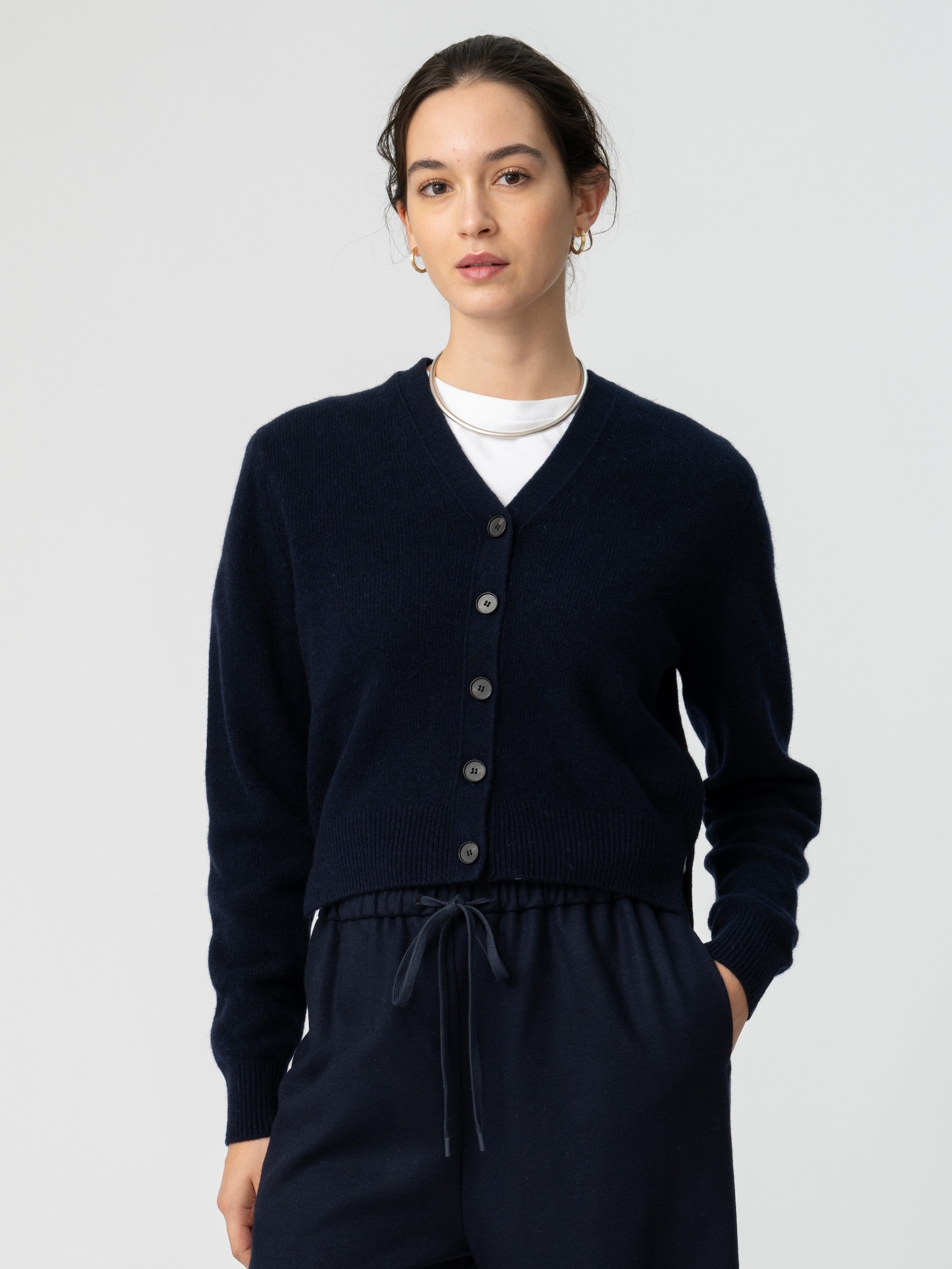 ロンハーマンニットカーディガン ネイビー エコウール ニットカーディガン（ネイビー/ライトベージュ