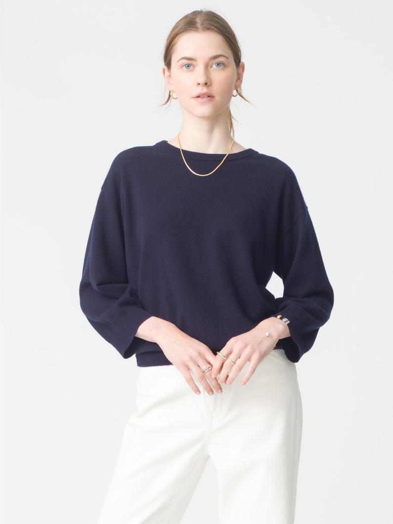ジュエル クロップドスリーブ カシミア ニットトップ 詳細画像 navy