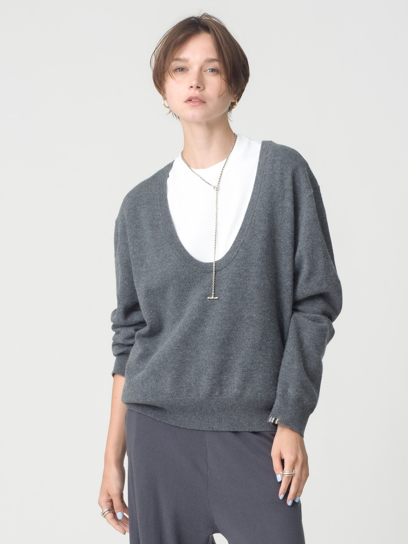 ジェイコブ スクープネック カシミア ニットトップ 詳細画像 gray 2