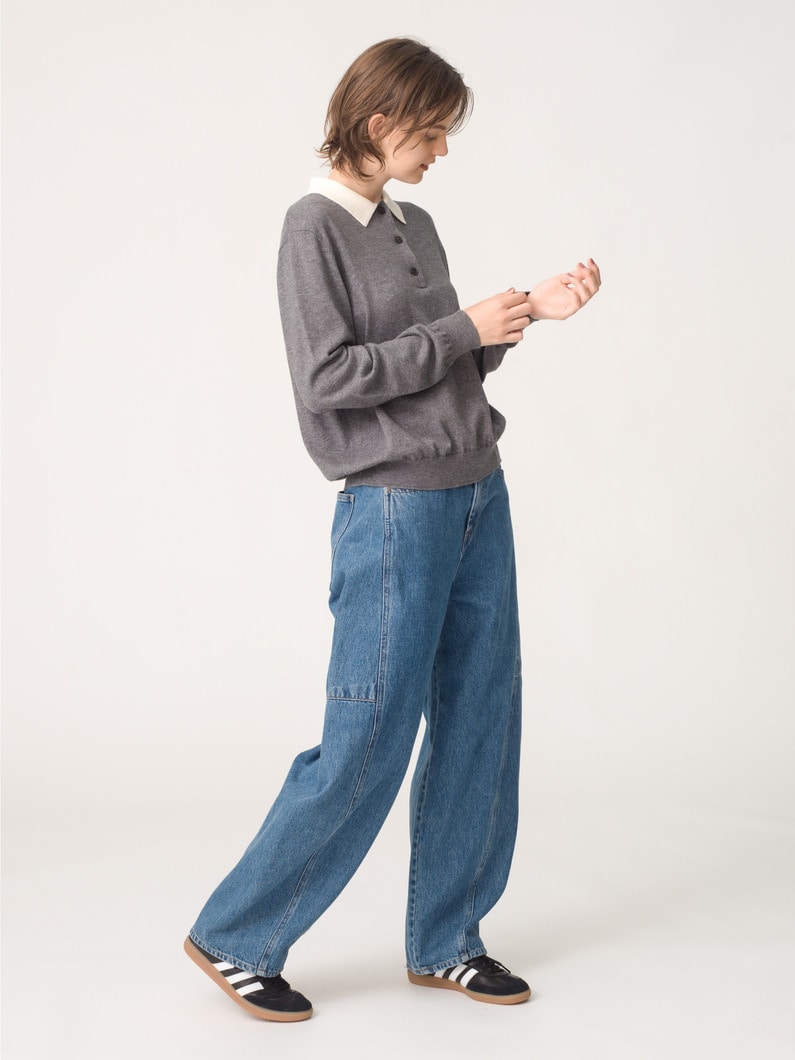 ミレイ ポロ ニットプルオーバー（チャコールグレー/ライトブルー/オートミール） 詳細画像 charcoal gray 2