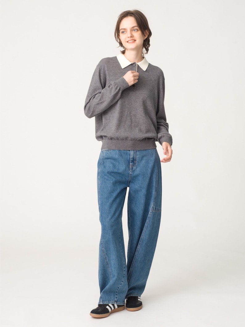 ミレイ ポロ ニットプルオーバー（チャコールグレー/ライトブルー/オートミール） 詳細画像 charcoal gray 3