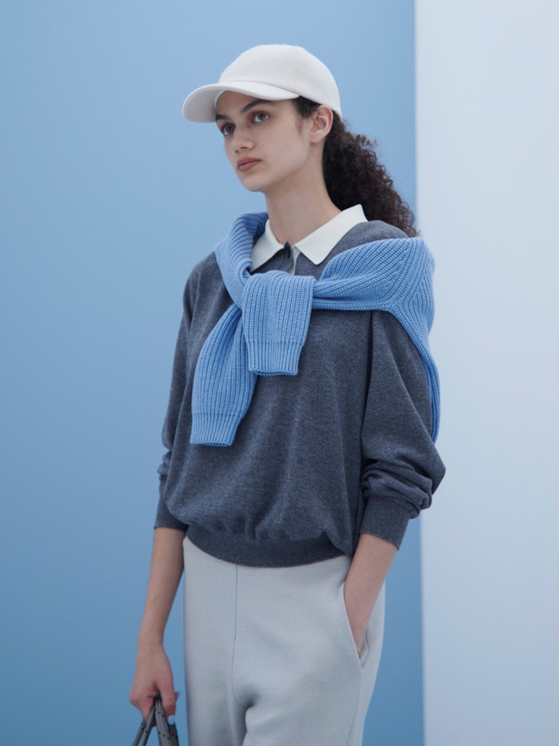 ミレイ ポロ ニットプルオーバー（チャコールグレー/ライトブルー/オートミール） 詳細画像 charcoal gray 5