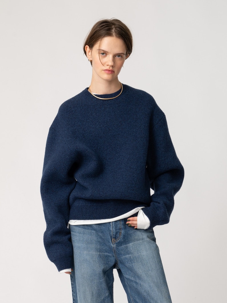 イタリアンヤーン アイリッシュカシミア ニットプルオーバー（ネイビー/ブラウン） 詳細画像 navy