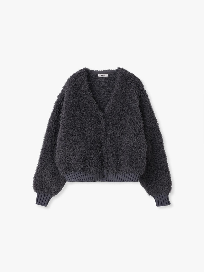 ファーモール ニットカーディガン（チャコールグレー/ベージュ