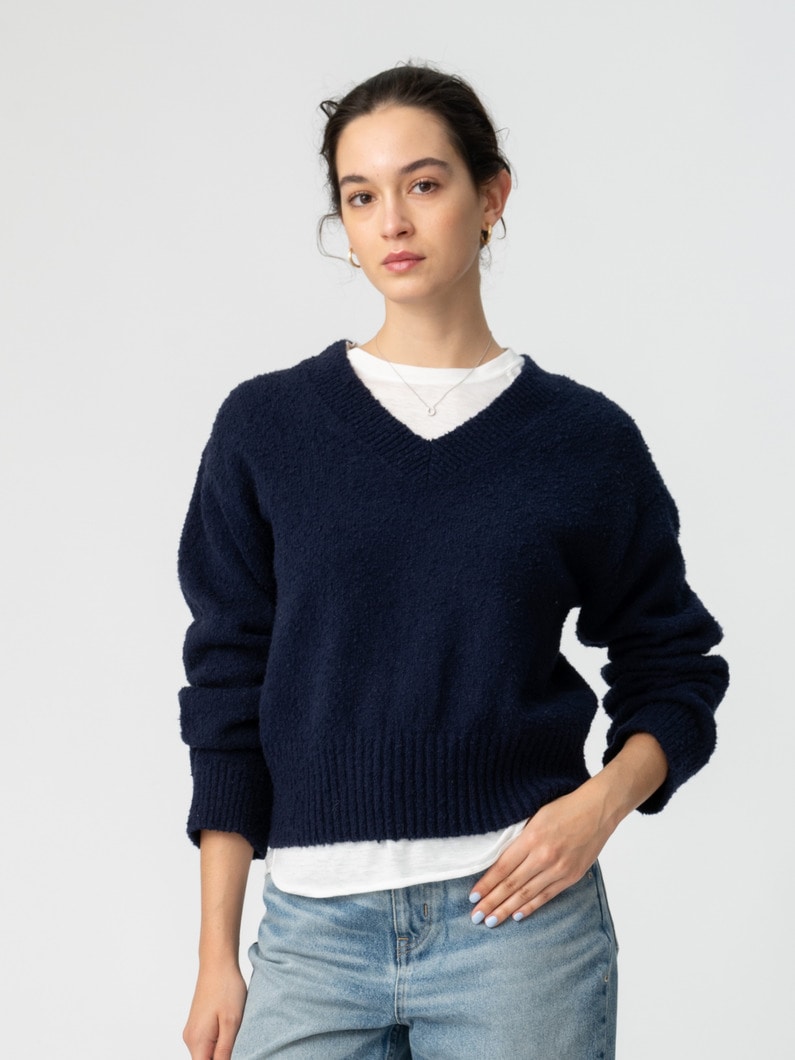 ウォーム コットン Vネック ニット プルオーバー 詳細画像 navy 1