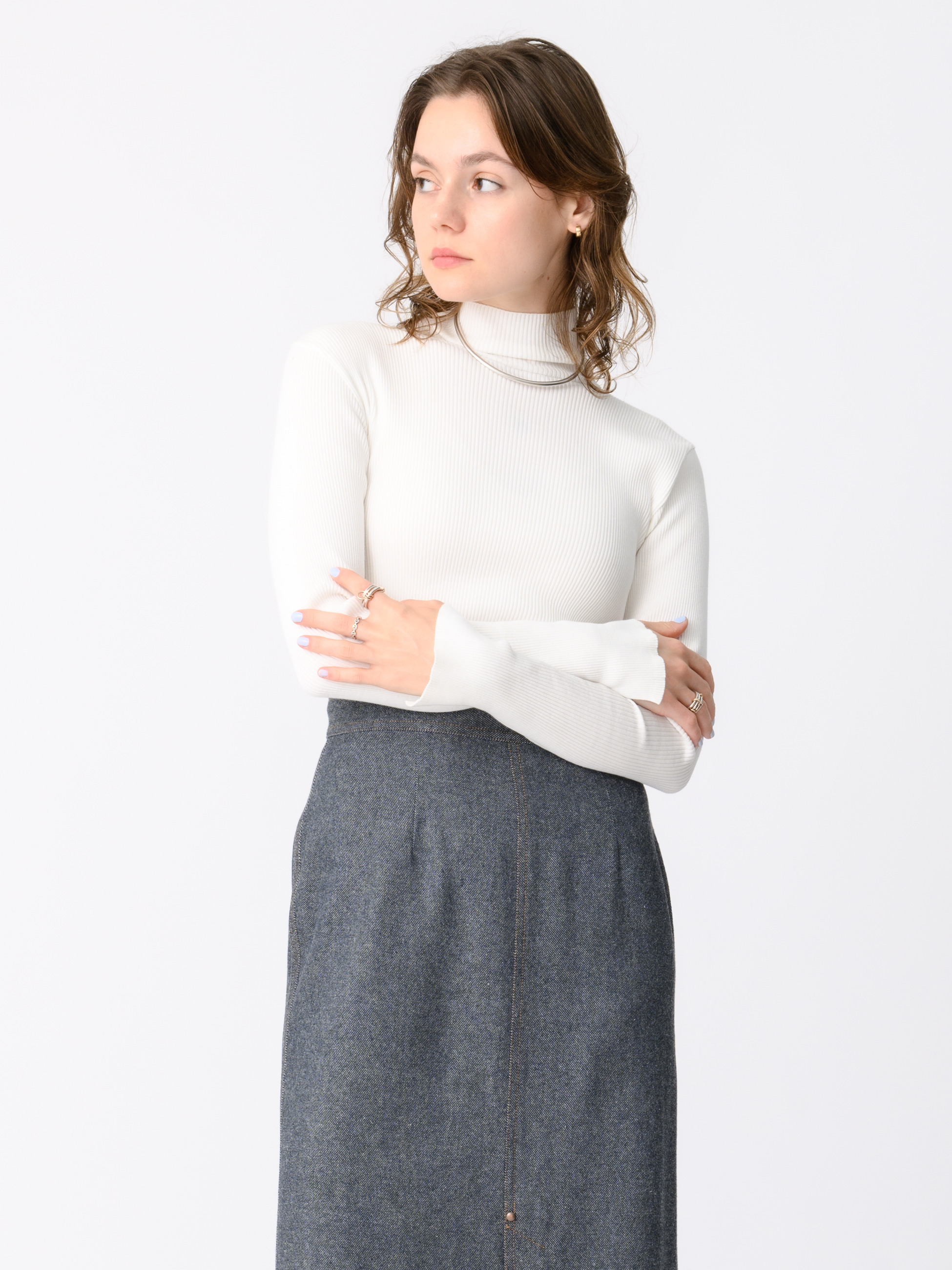 ギザリブ タートルネックトップ（オフホワイト/ブラック