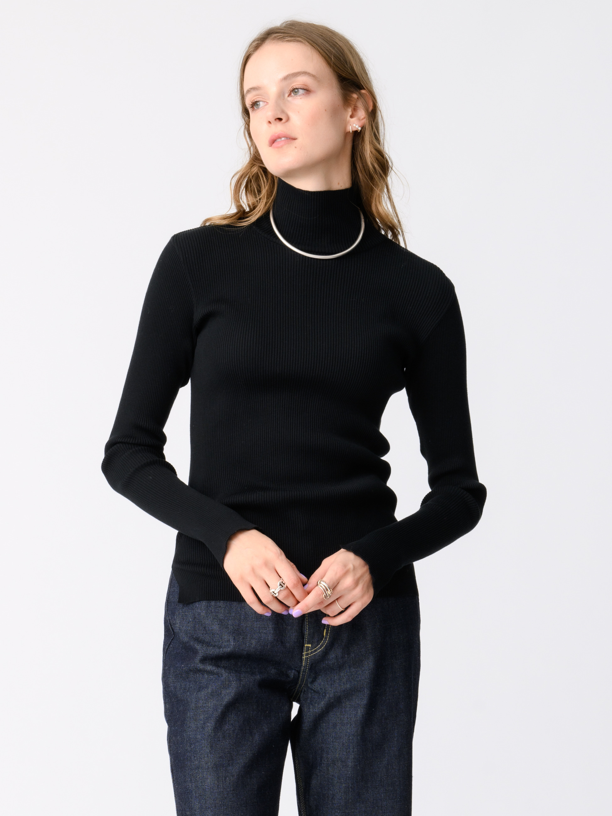 AURALEE ギザタートルネック ギザリブ タートルネックトップ（オフホワイト/ブラック