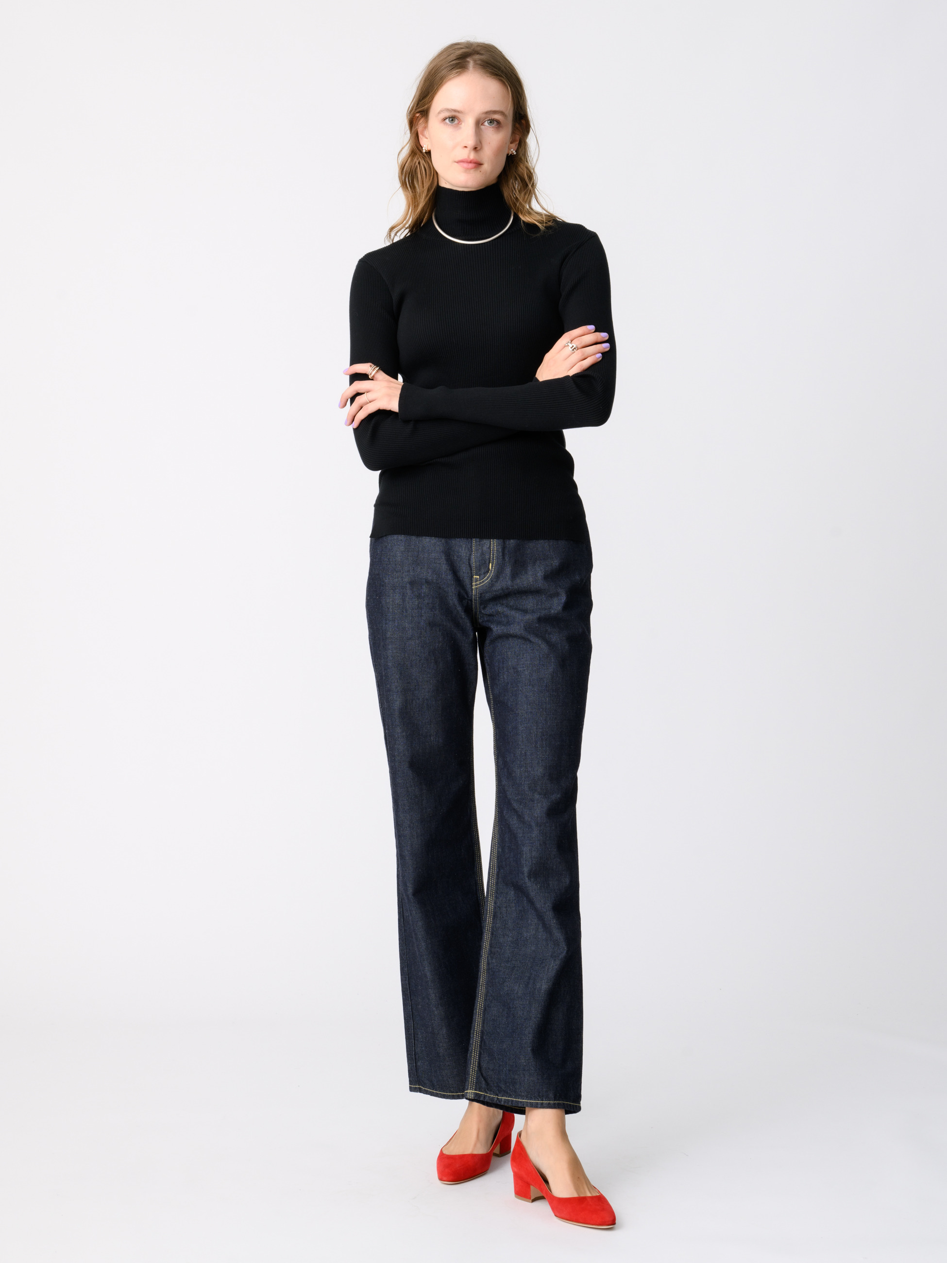 AURALEE ギザタートルネック ギザリブ タートルネックトップ（オフホワイト/ブラック