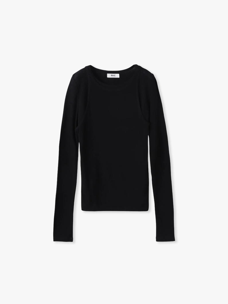 レイヤード ロングスリーブ トップ（グレー/ブラック） 詳細画像 black 3