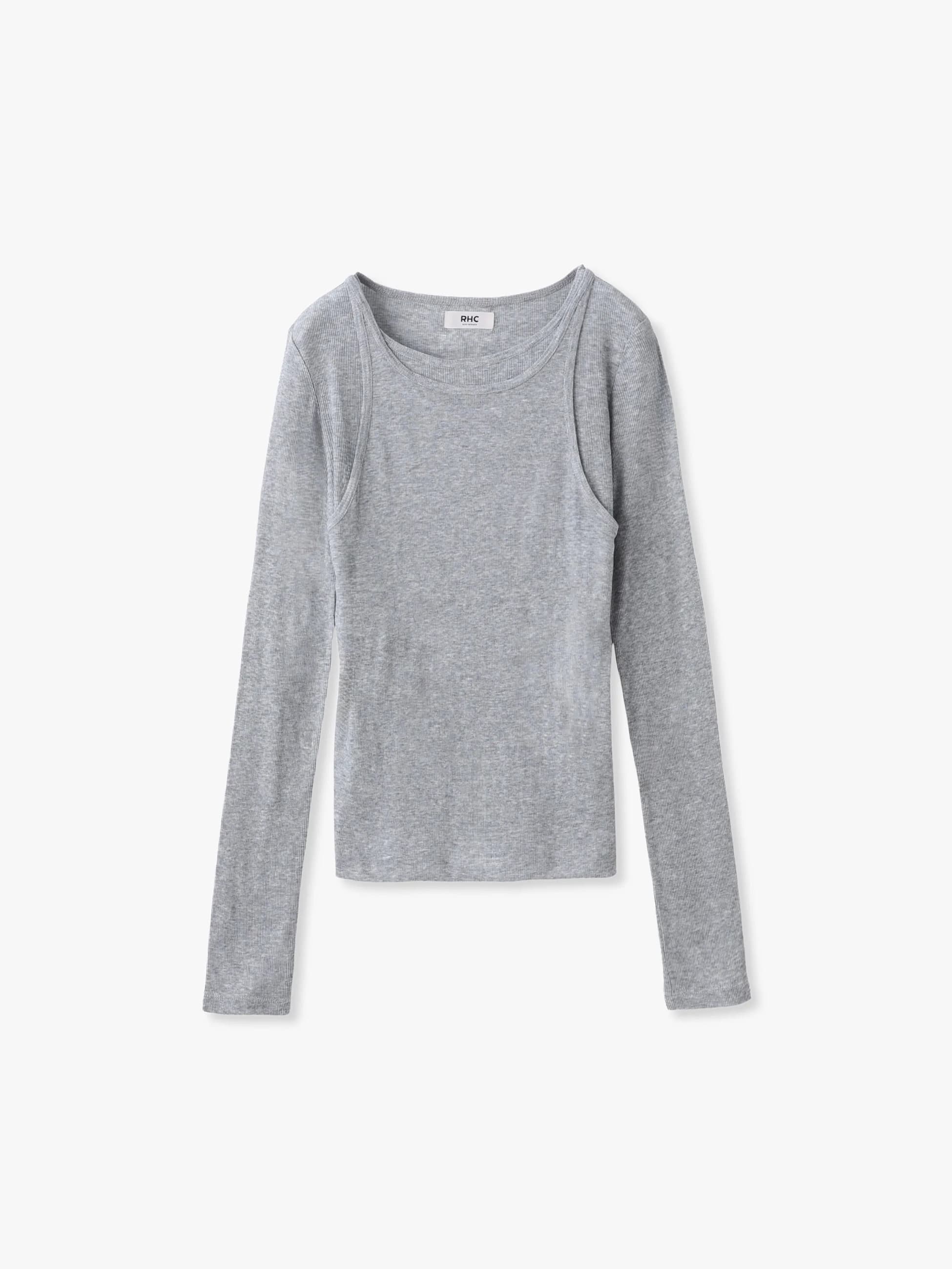 レイヤード ロングスリーブ トップ（グレー/ブラック）｜RHC