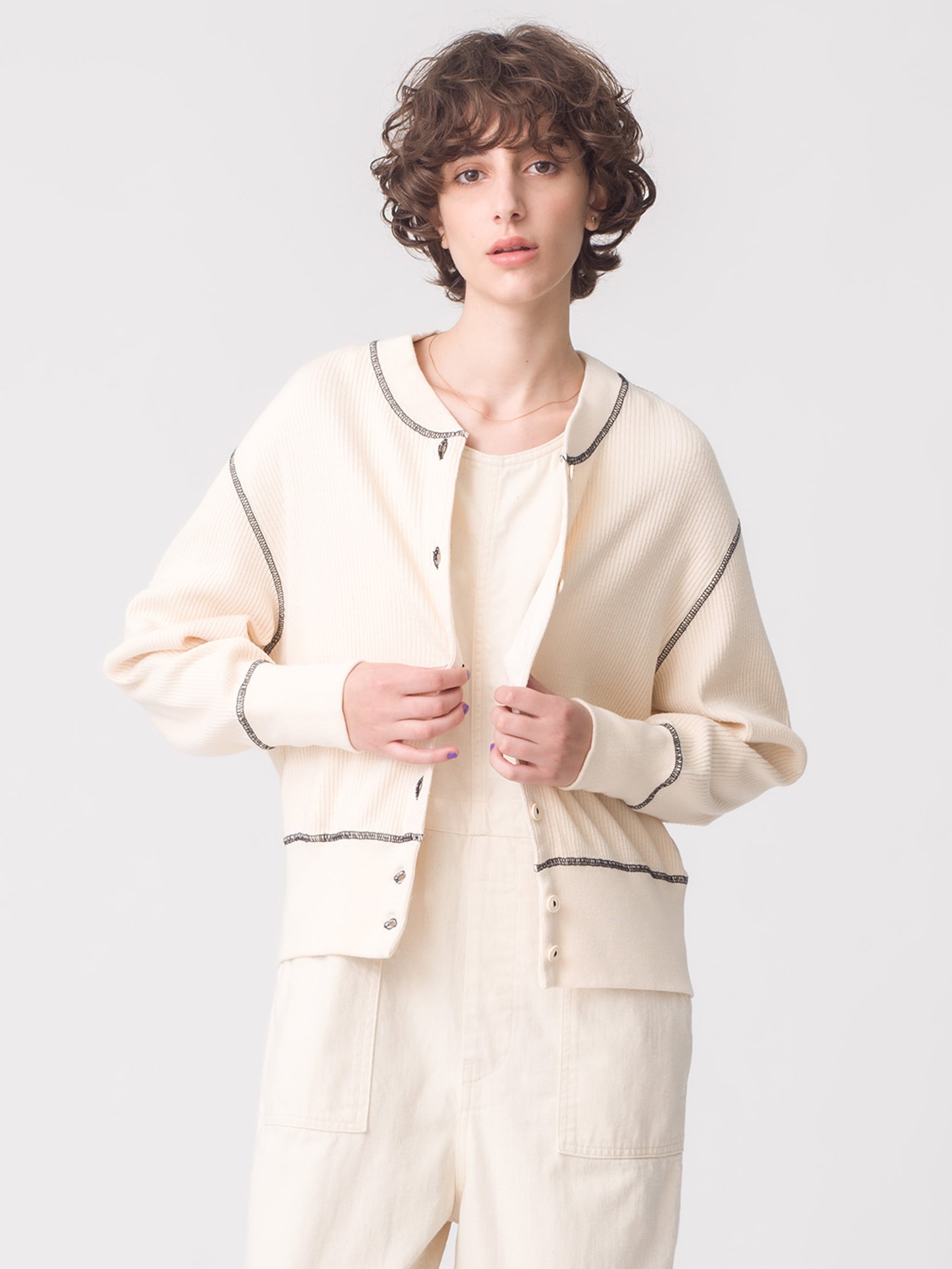 リブカット カーディガン（ブラック/アイボリー）｜RHC(アールエイチ