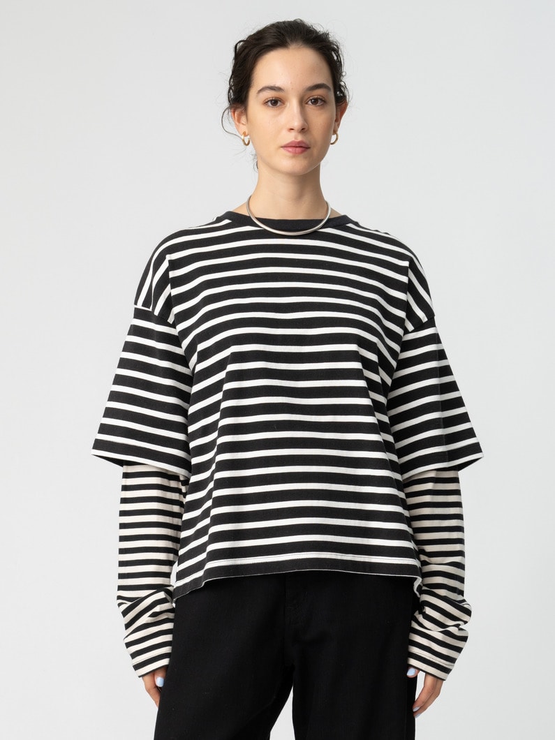 ストライプ レイヤード ロングスリーブティー 詳細画像 black