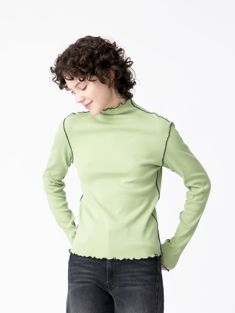 カラーステッチ メロウ リブトップス 詳細画像 green 1