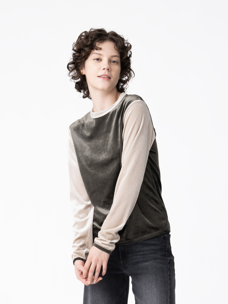 バイカラー ベロア ロングスリーブティー 詳細画像 khaki