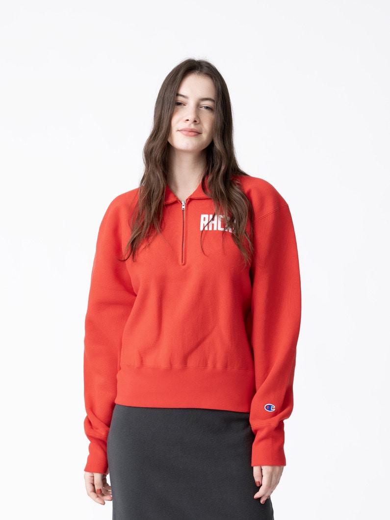 テリー フリース ハーフジップ プルオーバー（グレー/ライトグレー/ネイビー/レッド） 詳細画像 red 1