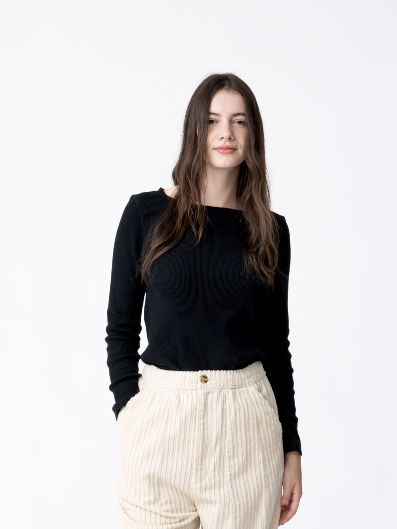 ワイドネック プルオーバー（ブラック/アイボリー） 詳細画像 black 1