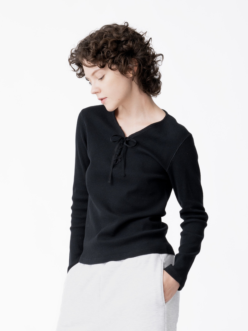 レースアップ プルオーバー（ブラック/アイボリー） 詳細画像 black