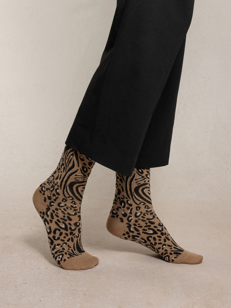 レオパード ファインウール ソックス 詳細画像 beige