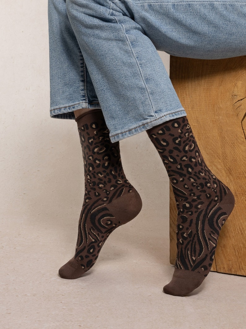 レオパード ファインウール ソックス 詳細画像 brown 1