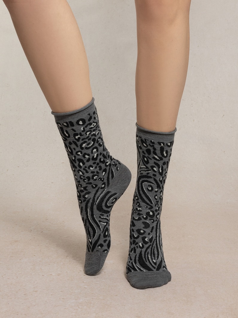 レオパード ファインウール ソックス 詳細画像 gray