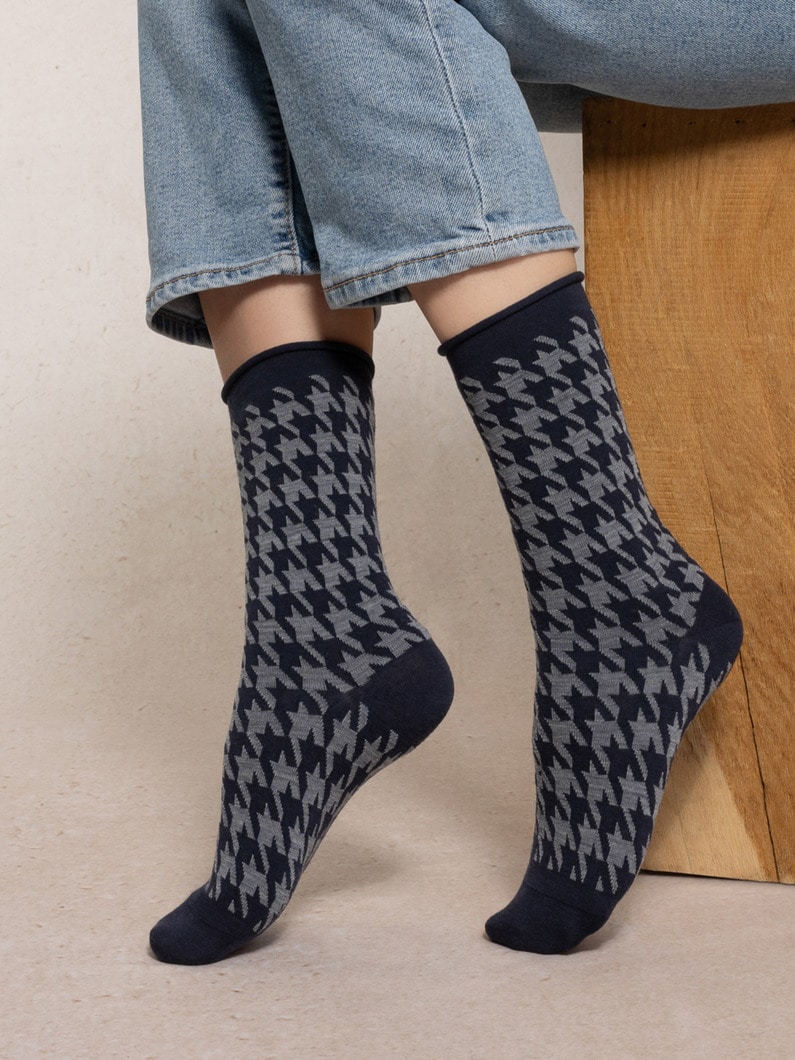 ハウンドトゥース ソックス 詳細画像 navy