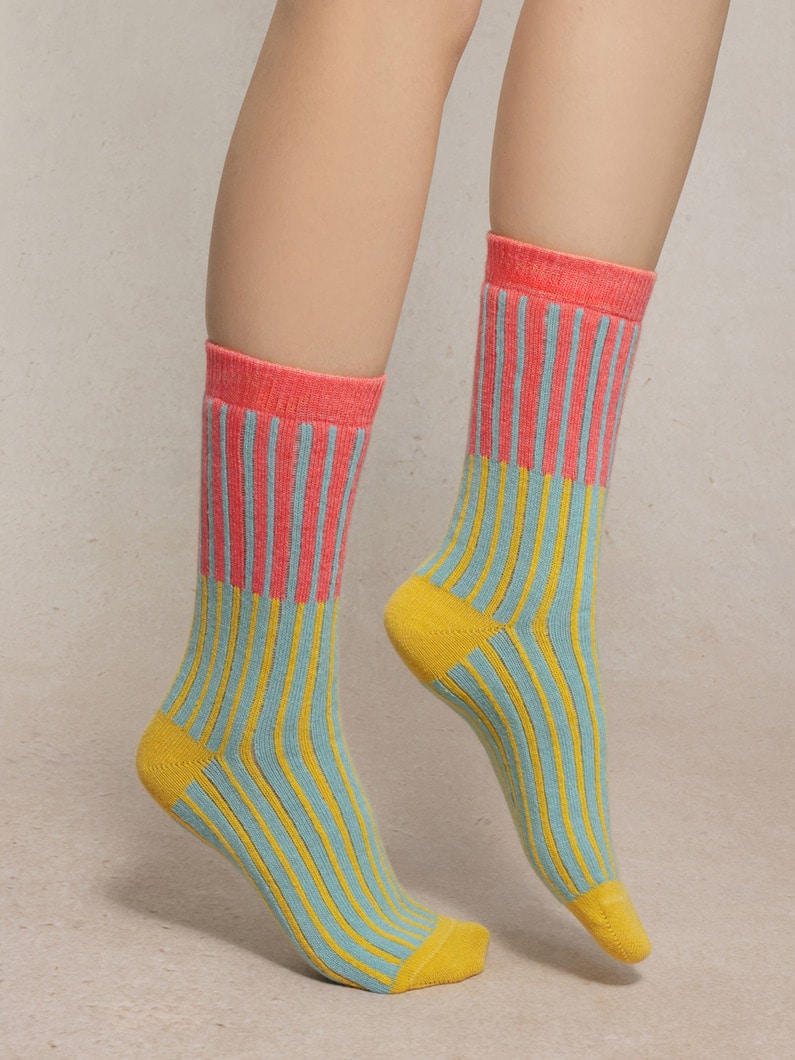 ストライプ ウール ソックス 詳細画像 pink 1