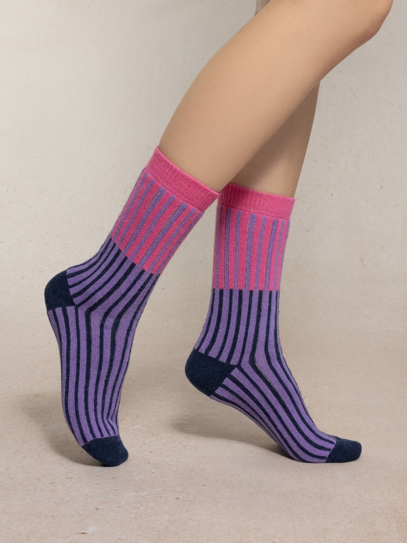 ストライプ ウール ソックス 詳細画像 navy