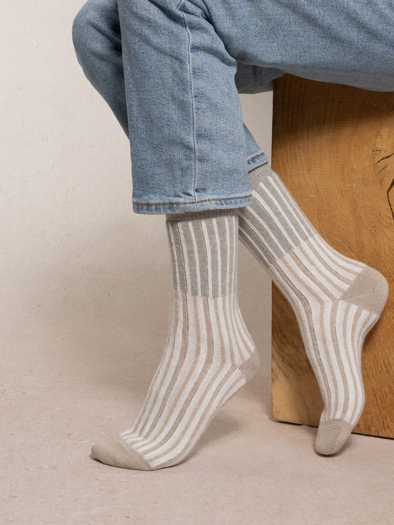 ストライプ ウール ソックス 詳細画像 gray