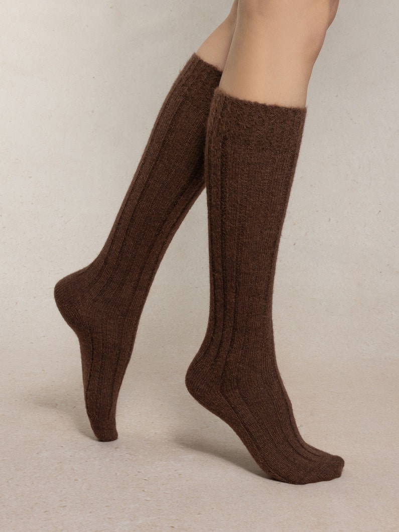 アルパカウール リブハイソックス 詳細画像 brown 1