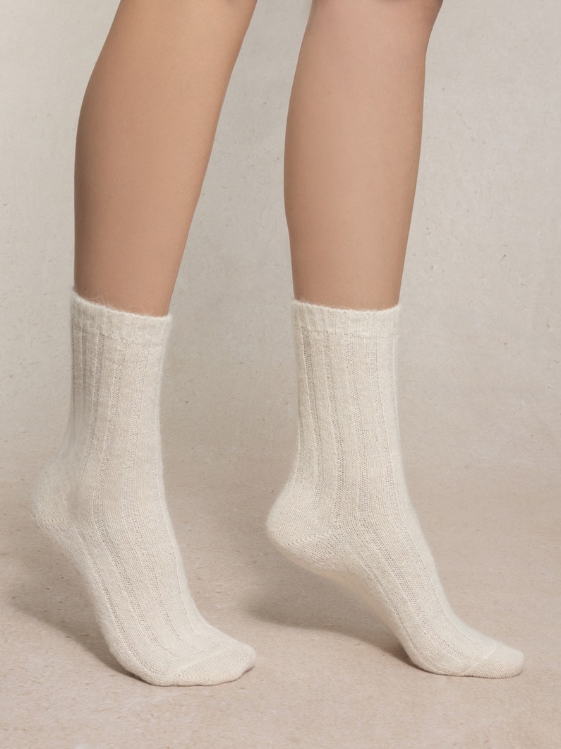 アルパカウール リブソックス 詳細画像 beige 1