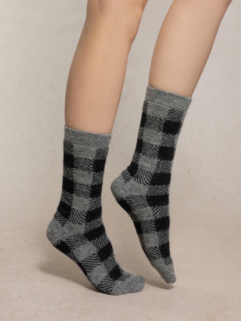 アルパカウール タータンチェック ソックス 詳細画像 gray