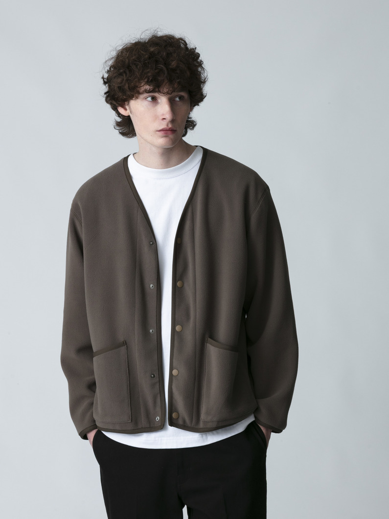 ノーカラー フリース カーディガン 詳細画像 khaki 1