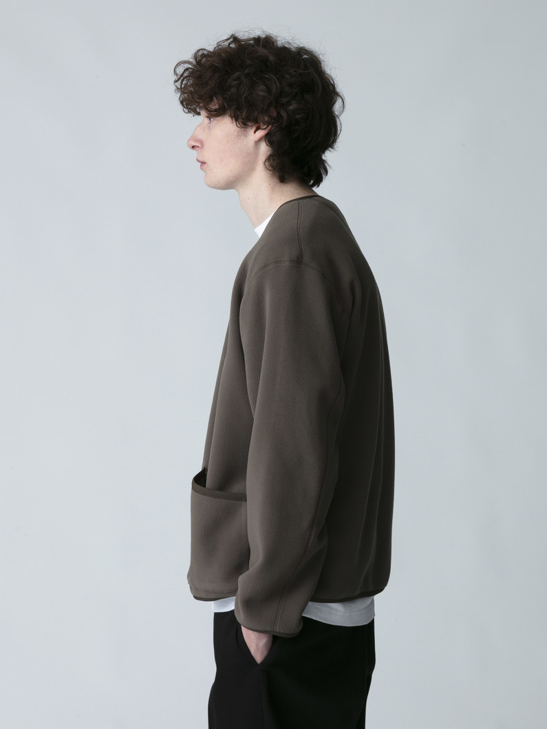 ノーカラー フリース カーディガン 詳細画像 khaki 2