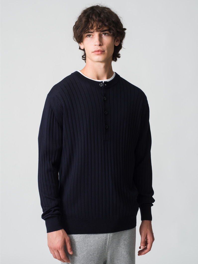 エクストラファイン メリノウールニット ヘンリーネックプルオーバー 詳細画像 navy