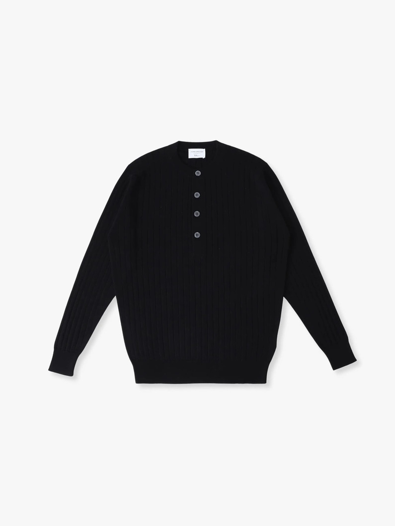 エクストラファイン メリノウールニット ヘンリーネックプルオーバー 詳細画像 black 3