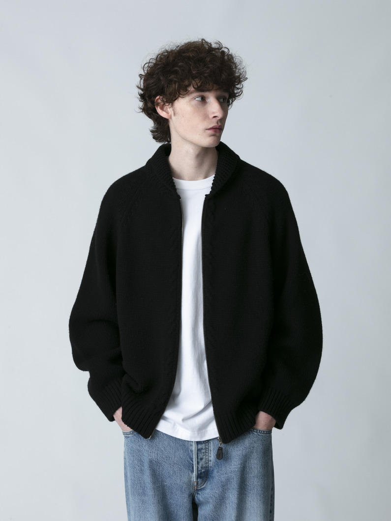 ウールカシミア カウチンニット カーディガン 詳細画像 black