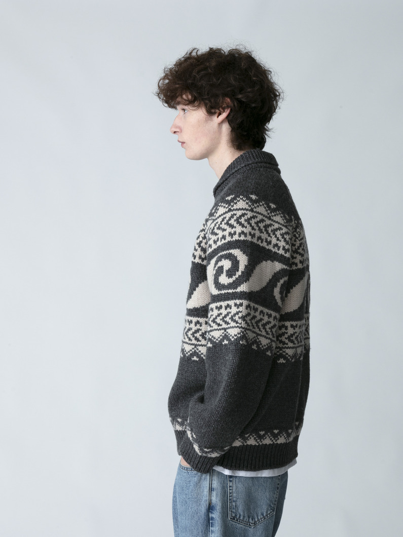 ジャカード カウチンニット カーディガン 詳細画像 charcoal gray 3