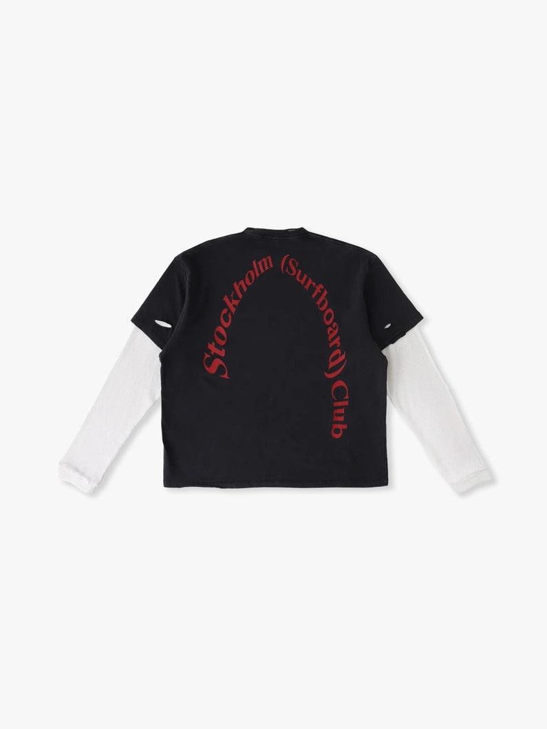 LOW CLASSIC ロウクラシック レイヤードロングスリーブTシャツ ルーズシルエットワイドスリーブフェイクレイヤードロングスリーブプル