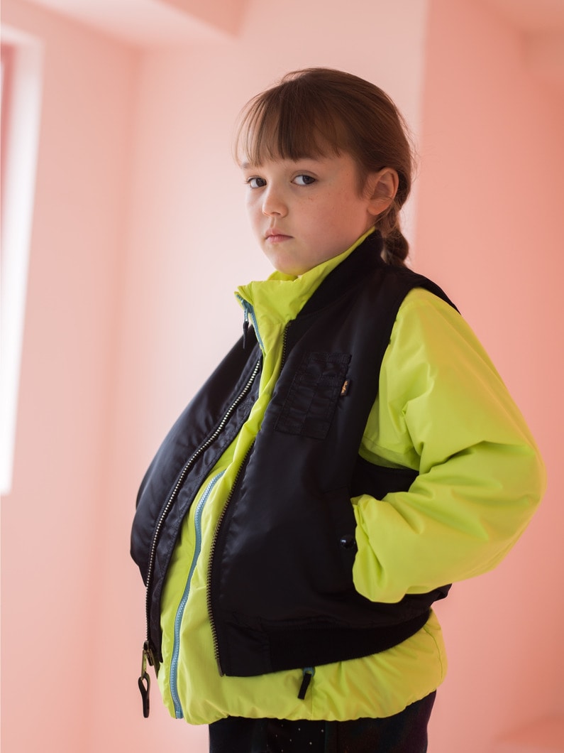 ワッペン MA-1 ベスト（ピンク/ブラック/4-12Y） 詳細画像 black 2